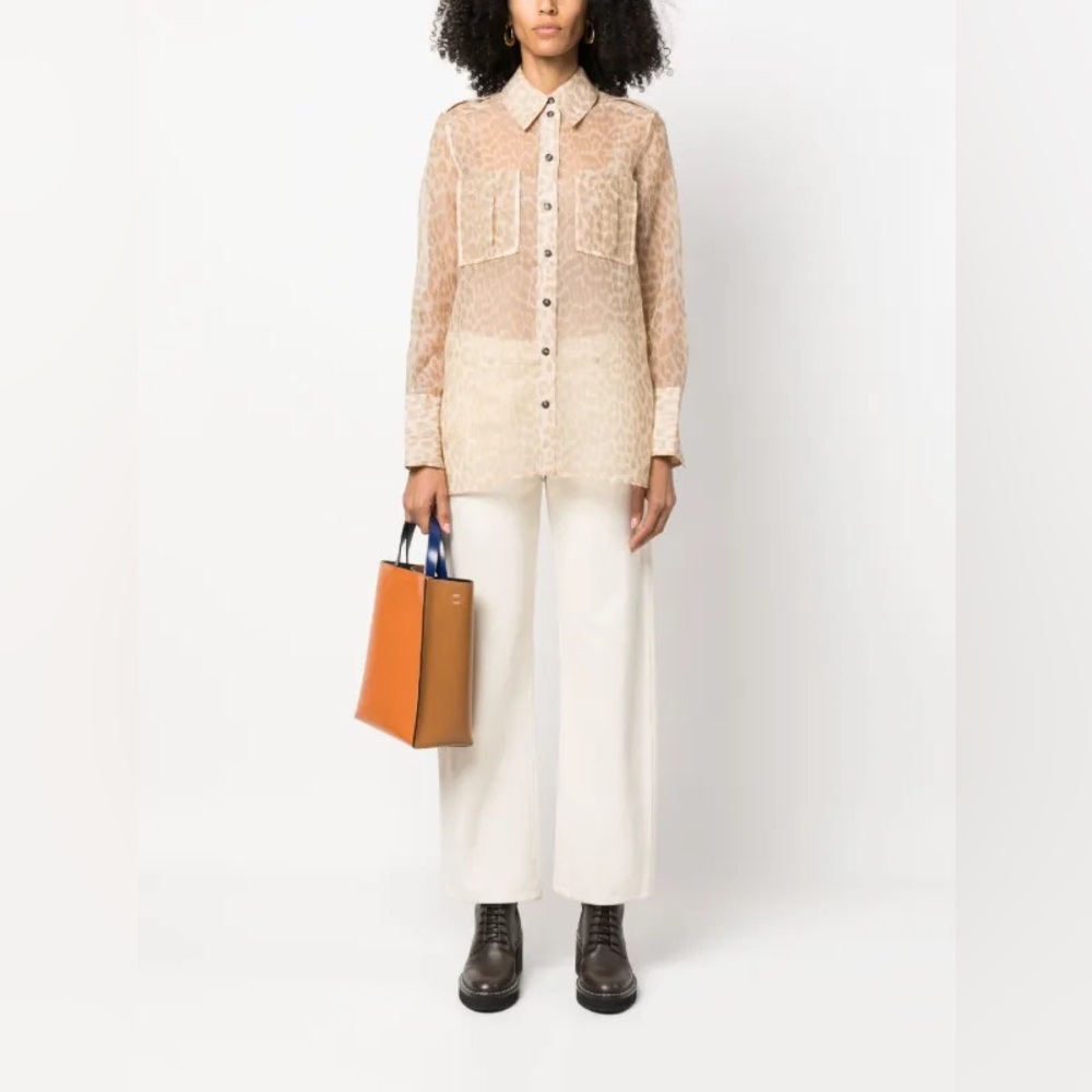 Ganni sheer leopard print blouse